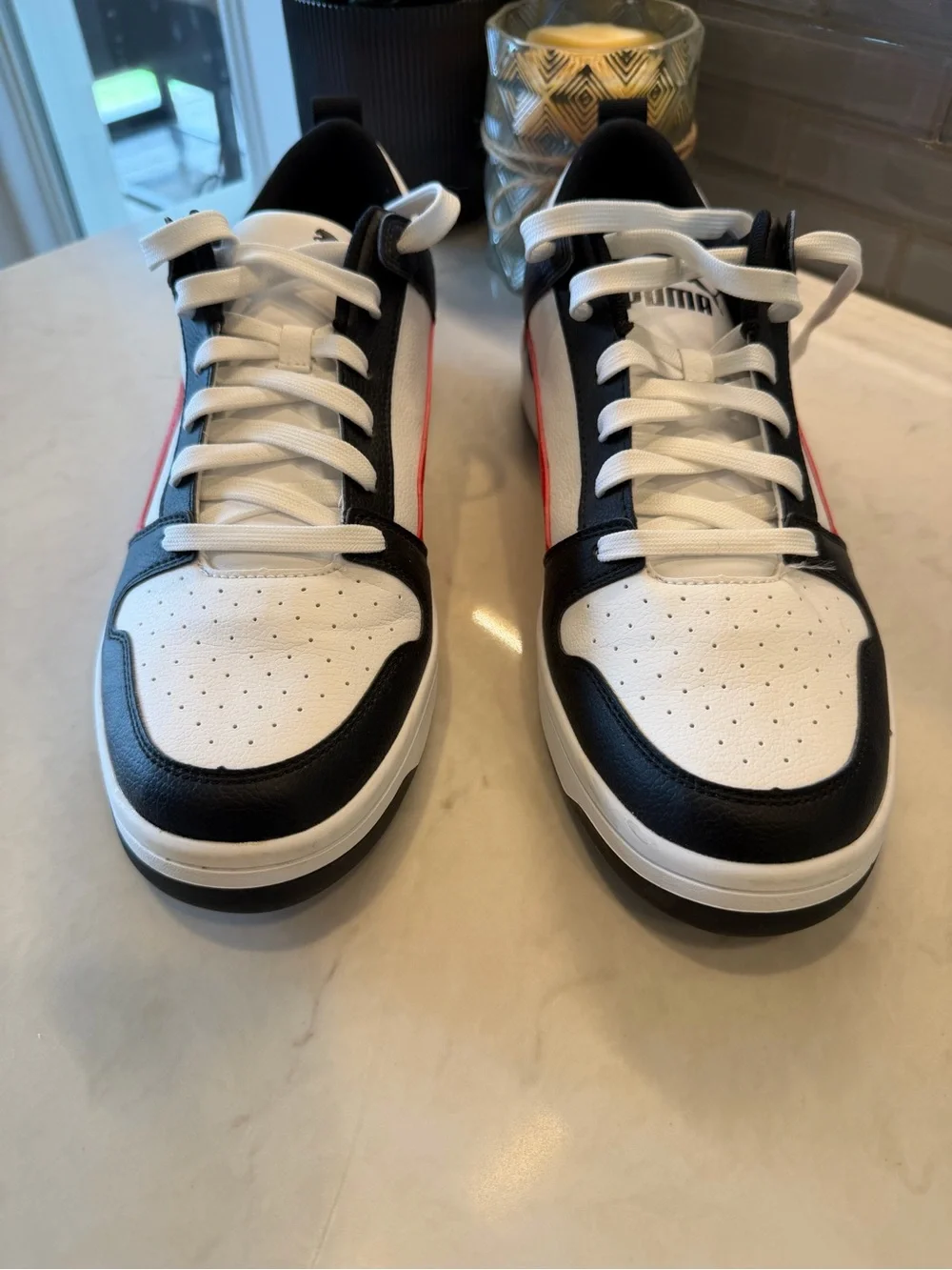 Puma Men's Low-Top Sneakers in White, Black & Red